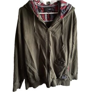 Men's Hurley Green Khaki Jacket Size XL Full Zip Plaid Fleece Lining